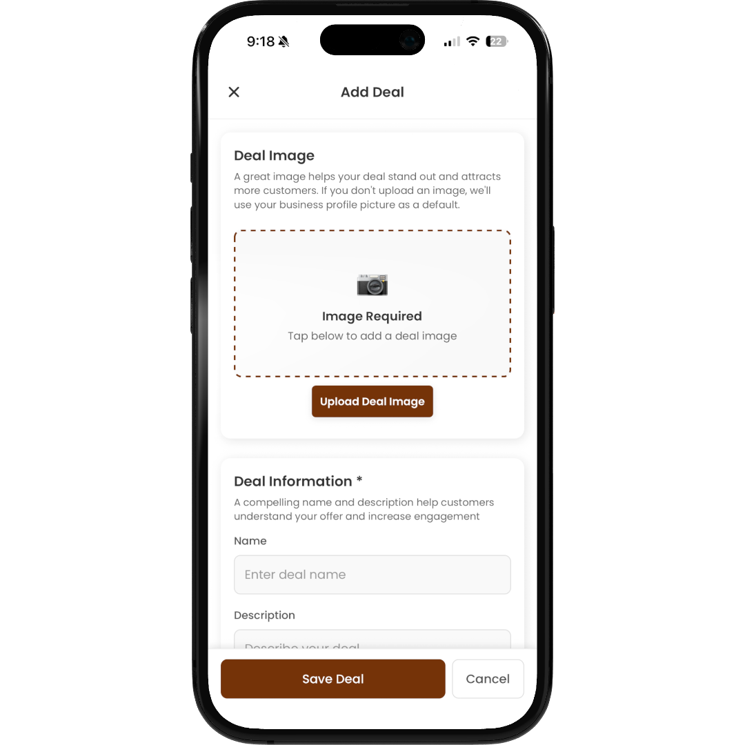 Whir deal creation screen