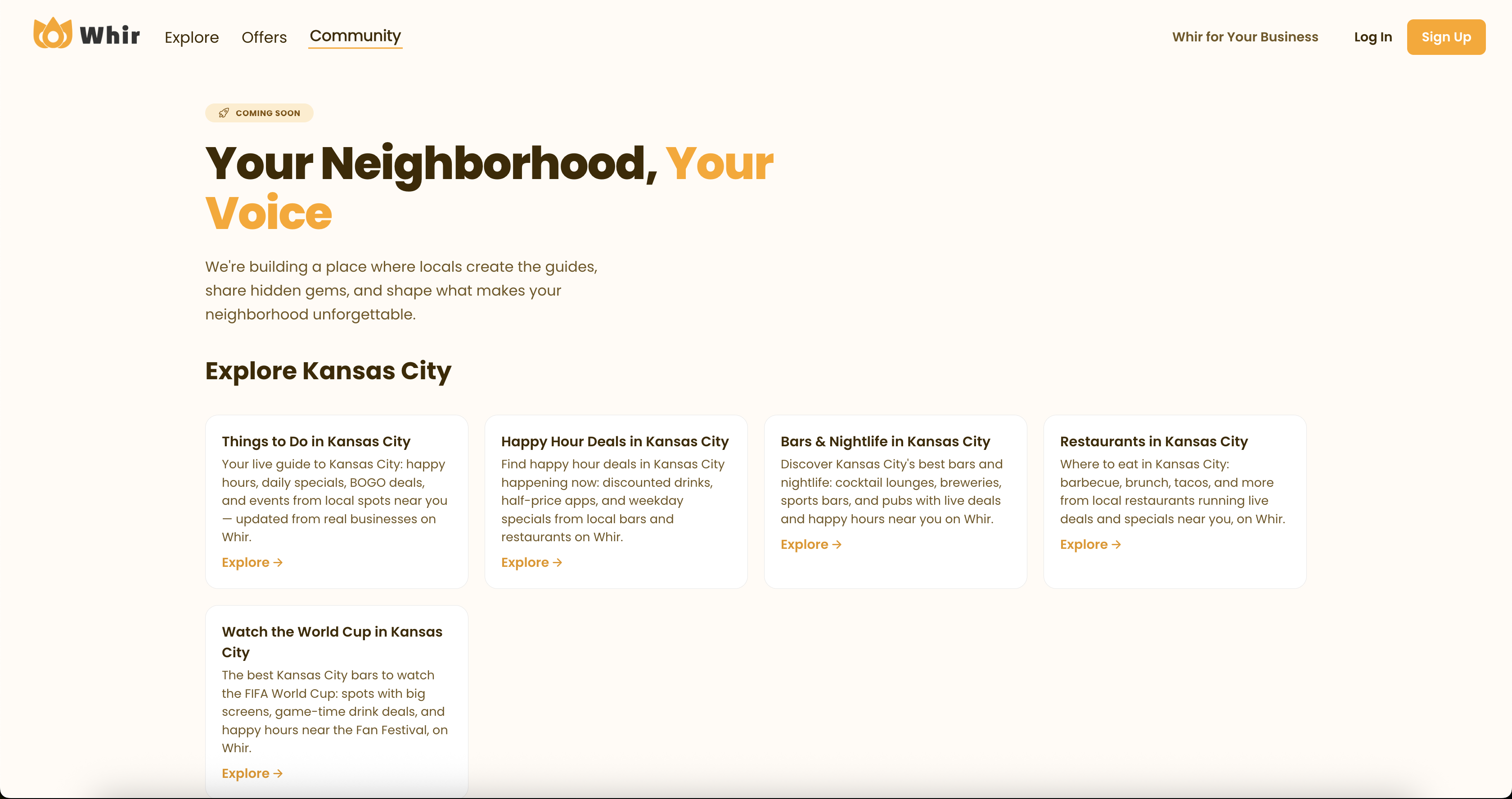 Whir on the web — Community landing page